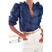 Lovely Work Flounce Design Blue Blouse