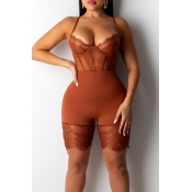 Lovely Sexy Hollow-out Brown One-piece Romper