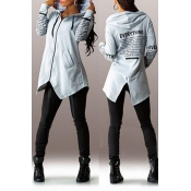 Lovely Casual Letter Printed Grey Coat