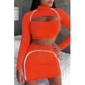 Lovely Sexy Hollow-out Orange Two-piece Skirt Set
