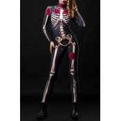 Lovely Cosplay Skull Printed Black One-piece Jumps