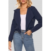 Lovely Casual Zipper Design Navy Blue Short Coat