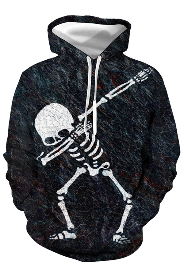 Lovely Casual Hooded Collar Skull Printed Black Hoodie