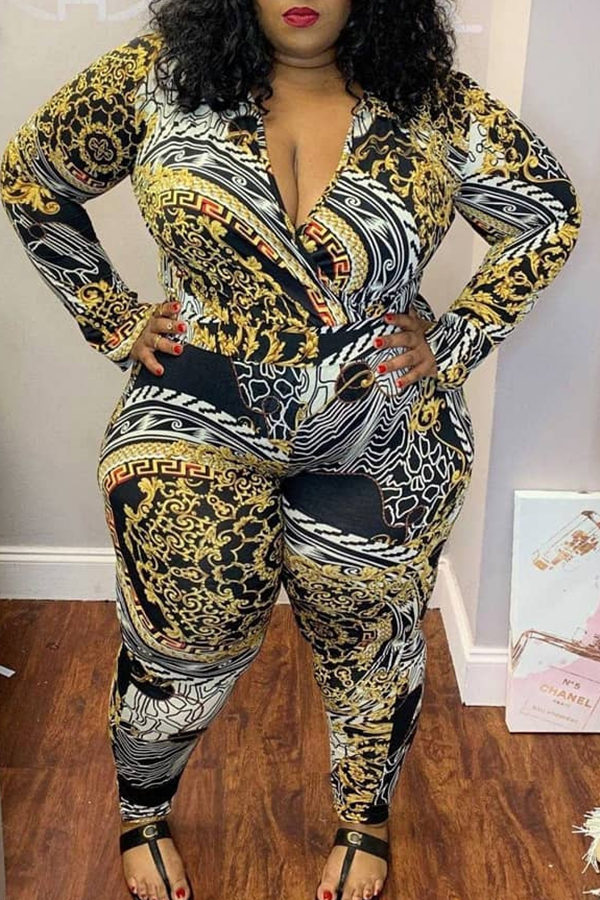 Lovely Casual V Neck Apricot Plus Size One-piece Jumpsuit