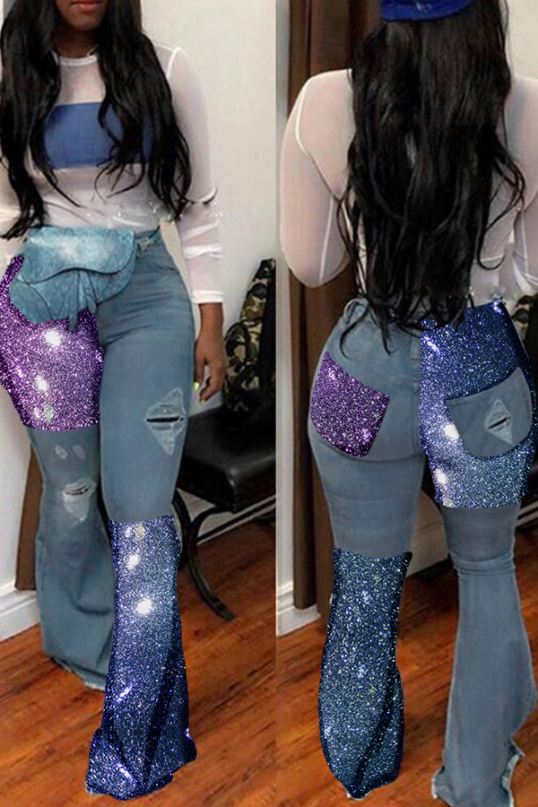 Lovely Street Patchwork Blue Jeans