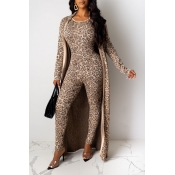 Lovely Casual Leopard Printed Two-piece Pants Set