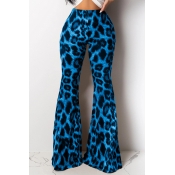 Lovely Chic Leopard Printed Blue Pants