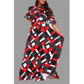 Lovely Casual Printed Red Floor Length Plus Size D
