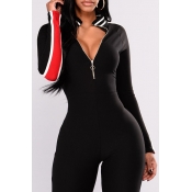 Lovely Casual Patchwork Black One-piece Jumpsuit