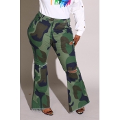 Lovely Trendy Camouflage Printed Army Green Plus S