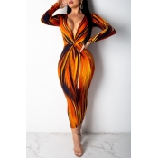 Lovely Trendy Deep V Neck Jacinth Ankle Length Dre