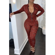 Lovely Sexy Printed Skinny Red One-piece Jumpsuit