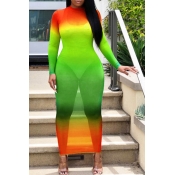 Lovely Casual O Neck Printed Jacinth Ankle Length 