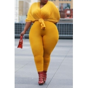 Lovely Chic Basic Yellow Plus Size Two-piece Pants