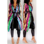 Lovely Trendy Sequined Long Multicolor Coat