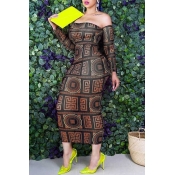 Lovely Casual Printed Brown Mid Calf Dress