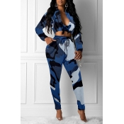 Lovely Casual Camouflage Printed Blue Two-piece Pa