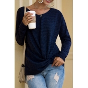 Lovely Chic Ruffle Design Navy Blue Sweater
