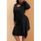 Lovely Casual Asymmetrical Black Mid Calf Plus Siz