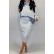 Lovely Casual Turtleneck Grey Two-piece Skirt Set