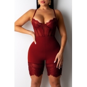 Lovely Sexy Hollow-out Wine Red One-piece Romper