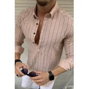 Lovely Casual Striped Khaki Shirt