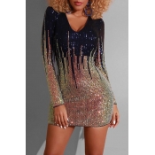 Lovely Casual Sequined Patchwork Black Mini Dress