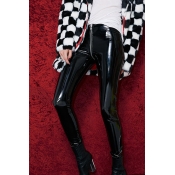 Lovely Casual Zipper Design Black PU Pants