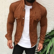 Lovely Casual Buttons Design Brown Jacket