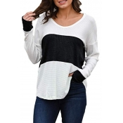 Lovely Casual V Neck Patchwork Black T-shirt