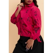 Lovely Casual Printed Red Plus Size Coat