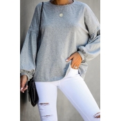 Lovely Leisure O Neck Loose Grey Blouse