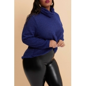 Lovely Casual Turtleneck Navy Blue Plus Size Sweat