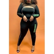 Lovely Casual Patchwork Black Plus Size One-piece 