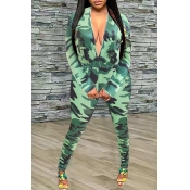 Lovely Trendy Camouflage Printed Army Green One-pi