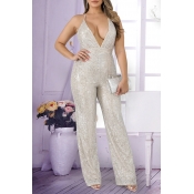 Lovely Sexy Backless White One-piece Jumpsuit