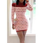 Lovely Casual Letter Printed Wine Red Mini Dress