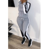 LW Casual Hooded Collar Patchwork Tracksuit Set