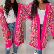 Lovely Casual Patchwork Pink Cardigan