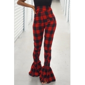 LW Casual Plaid Printed Red Pants