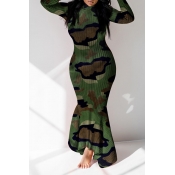 Lovely Casual Camouflage Printed Ankle Length Dres
