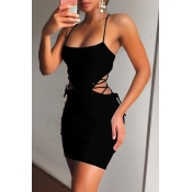 Lovely Sexy Skinny Hollow-out Black Mini Dress