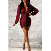 Lovely Sweet Ruffle Design Wine Red Mini Evening D