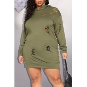 Lovely Casual Hooded Collar Army Green Plus Size M