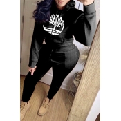 Lovely Casual Hooded Collar Black Two-piece Pants 