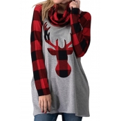 Lovely Christmas Day Plaid Printed Red T-shirt
