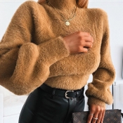Lovely Casual Turtleneck Brown Sweatshirt Hoodie