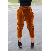 Lovely Trendy Pocket Brown Pants