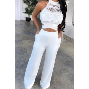 Lovely Trendy Hollow-out White Two-piece Pants Set