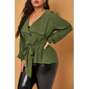 Lovely Casual Buttons Design Green Plus Size Coat